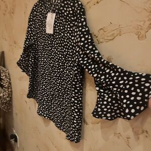 🆕Watermelon Boutique Polka Dot Blouse NWT Ribbon Sleeve Medium Work-to-Evening